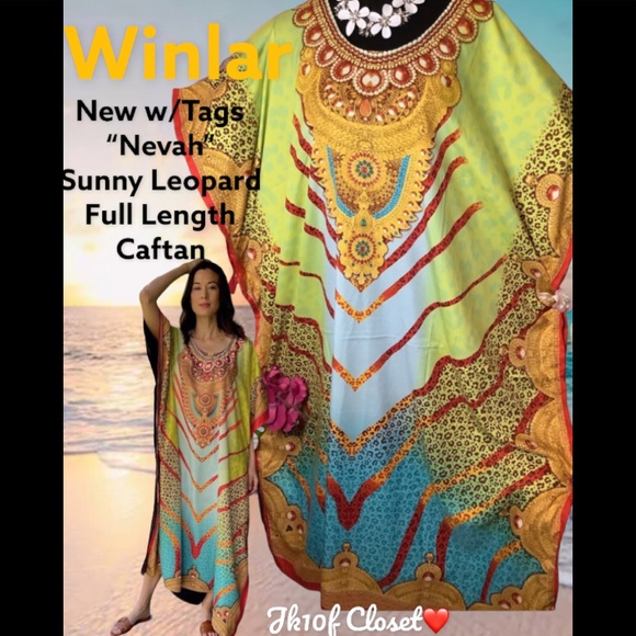 🌼NWT WINLAR🐅 VIBRANT LEOPARD COVERUP CAFTAN - Picture 14 of 14